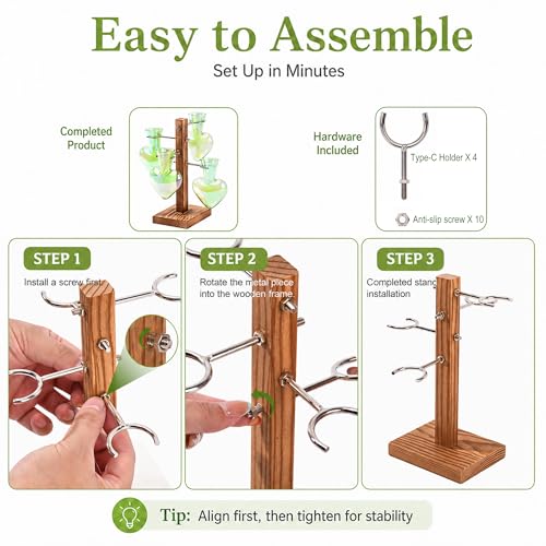 Nacome Plant Terrarium Propagation Stations: Green Vase with Wooden Stand - color: Green