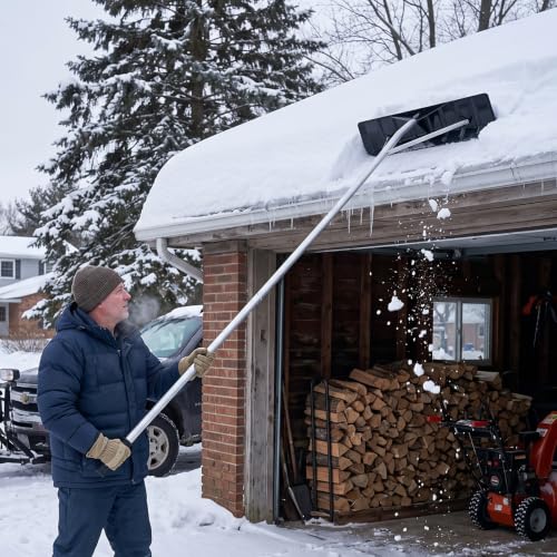 Outvita 20FT 25" Wide Extendable Aluminum Snow Roof Rake, PC Black - color: PC Black, size: 20FT