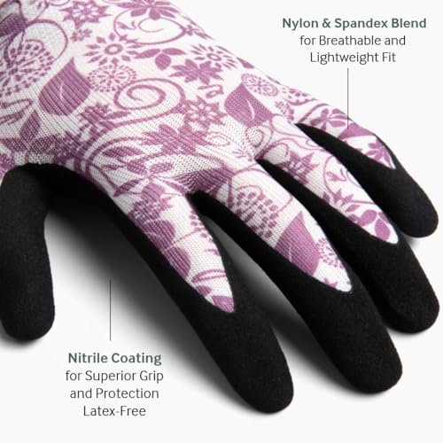 Garden Gloves 6-pack Womens Ladies Lightweight Floral Gloves with Nitrile Grip for Gardening Landscaping Weeding Work Gloves - size: Small