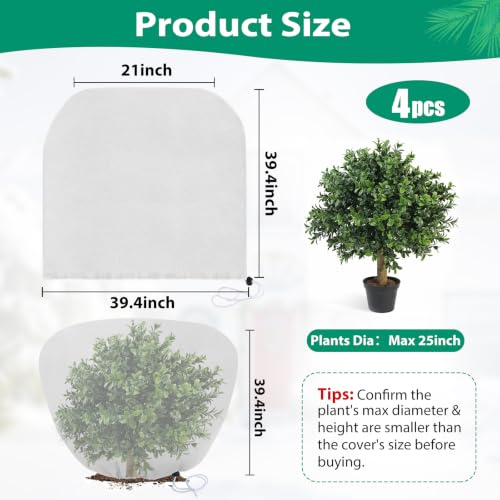 4 Pack Shrub Plant Covers Freeze Protection for Winter, 39.4"X39.4", White - size: 4PCS-39.4" X 39.4"-White