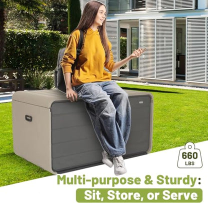Outdoor Storage Shed, 160 Gallon Resin Deck Box for Patio Tools & Pool - color: Gray-C