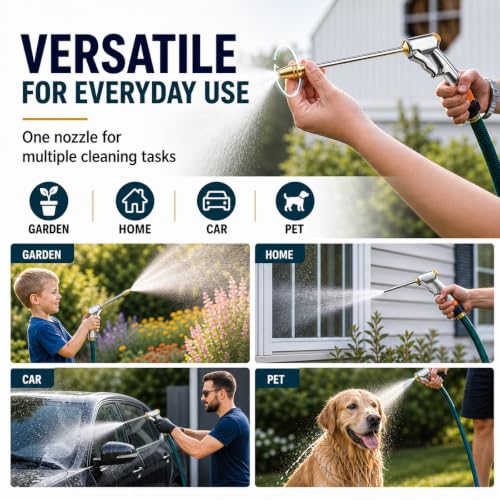 Garden Hose Nozzle, Heavy Duty High Pressure Water Spray Nozzle with 8 Spray Patterns, Leakproof Metal Hose End Sprayer for Car Wash, Watering Plants, Cleaning Patio, and Pet Shower - color: sliver