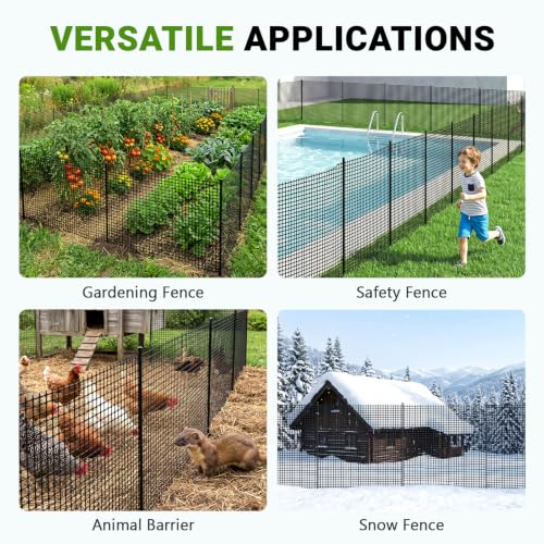 DoCred Plastic Chicken Fence Netting with Post, Garden Fencing Border Black - color: Black