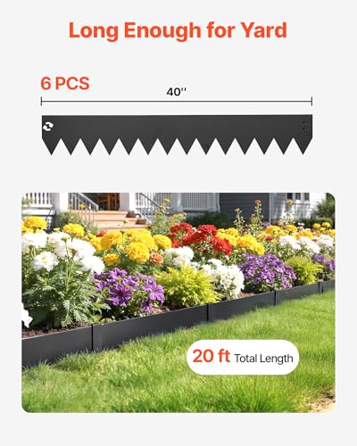 VEVOR Galvanized Steel Landscape Edging, 6-Pack 40 x 6 Inch Metal Edging for Landscaping with 6 Mounting Clips, Bendable Metal Garden Edge Border for Flower Bed, Yard Pathway, Black - size: 40" L x 6" H,6 Pack, style: Modern