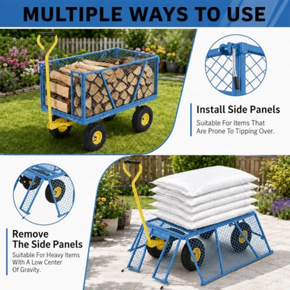 Garvee 1100LBS Steel Garden Cart, Heavy Duty Wagon with 10" Wheels - color: Blue