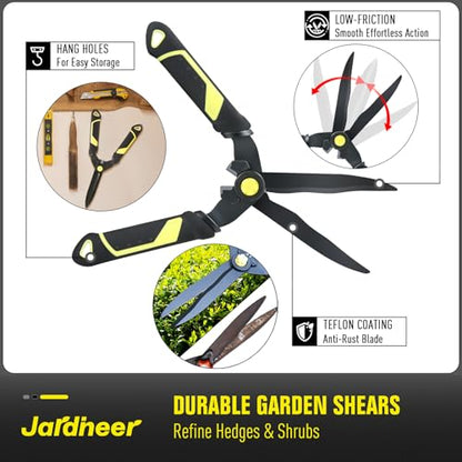 Jardineer 16.5'' Hedge Shears, Lightweight Hedge Clippers Handheld with Shock-Absorbing Bumpers and Sharp Steel Wavy Blade, Landscaping Shears for Trimming Hedges, Shrubs and Shaping Bushes