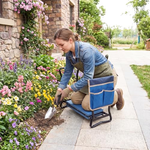 IRONMAX Foldable Garden Kneeler and Seat with Wide Soft Foam Pad, Blue - color: Blue, size: 16”L×8”W