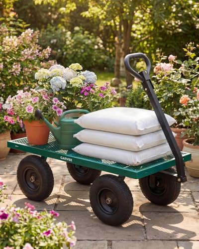 1200LB Heavy Duty Steel Garden Cart, Utility Wagon w/ 13" Tires, Mesh Sides - size: Green 1200LBS