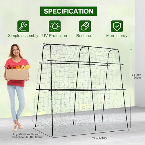 63x63 Cucumber Trellis for Raised Garden Bed, Black - size: 63" x 16" x 63"