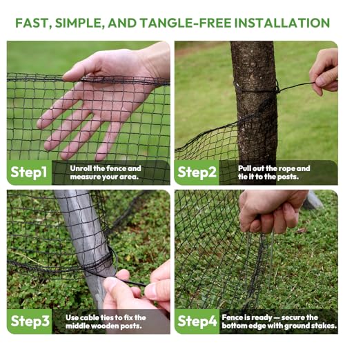 Deer Fence for Garden 4ftx50ft, Plastic Mesh Garden Fencing with Pre-Strung Reinforced Edge, Durable Temporary Fencing, Animal Barrier Fence, Ideal Safe Netting for Poultry, Fruit & Plant Protection - size: 4ft X 50ft