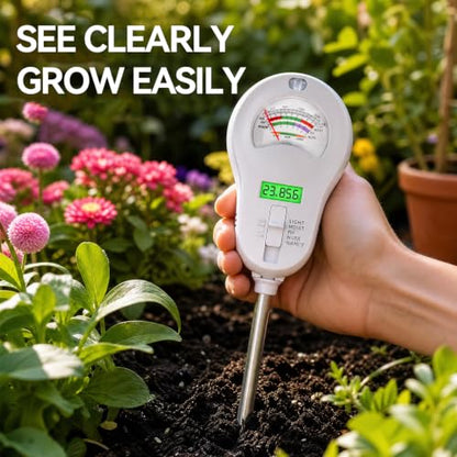 Soil Test Kit, 6-in-1 Soil Moisture Meter, PH/Sunlight/Soil Moisture/Fertility Monitor Indicator Sensor with 4 Removable Probe, Soil Tester for Garden, Lawn, Indoor and Outdoor Plants