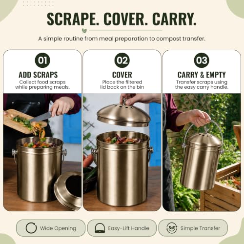 Epica Kitchen Compost Bin for Kitchen Countertops, 1.3 Galllon - Bronze - color: Bronze