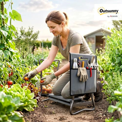 Outsunny Garden Kneeler and Seat with Tool Pouch, Gray - color: Grey