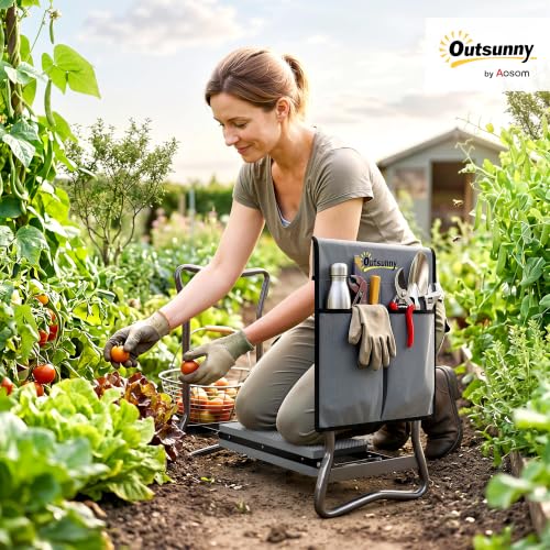 Outsunny Garden Kneeler and Seat with Tool Pouch, Gray - color: Grey