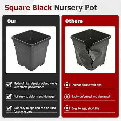 findmall 1 Gallon Square Black Nursery Pots Plant Pots Grow Pots Nursery Container for Planting Soil Plants 10 Pcs - color: Black, size: 1 Gallon