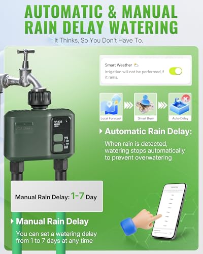 WiFi Water Timer for Garden Hose, Sprinkler Timer 2 Zone, Smart Lawn Watering System with WiFi Irrigation Controller, Voice Control, Automatic Irrigation/Rain Delay/Manual Watering D32WT06 - style: 2 ZONE