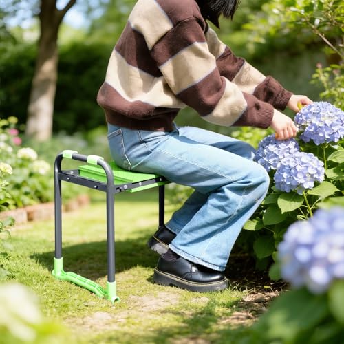 Folding Garden Stool and Kneeler, Heavy Duty Garden Kneeler and Seat, Kneeling Device for Gardening, Gardeners and Seniors (Green) - color: Green