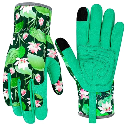 Leather Gardening Gloves for Women Thorn Proof Garden Gloves Touch Screen Working Gloves Gifts - color: Coloro, size: Medium