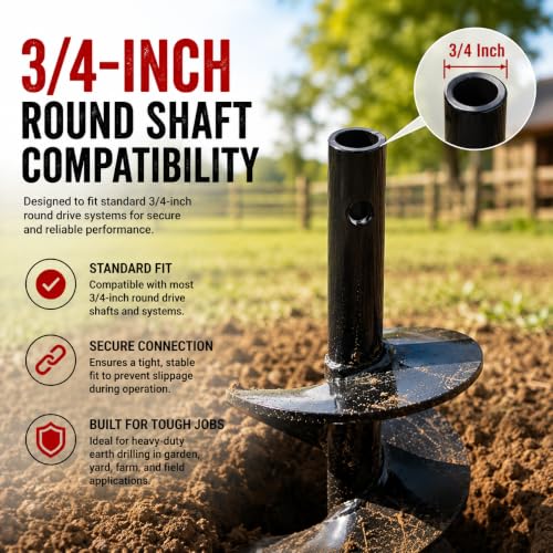 XtremepowerUS 10" Replacement Earth Auger Bit, 3/4" Round Shaft for Gas Post Hole Digger, Heavy-Duty Spiral Drill Bit for Fence Installation, Tree Planting, Garden, Landscaping & Farm - size: 10"