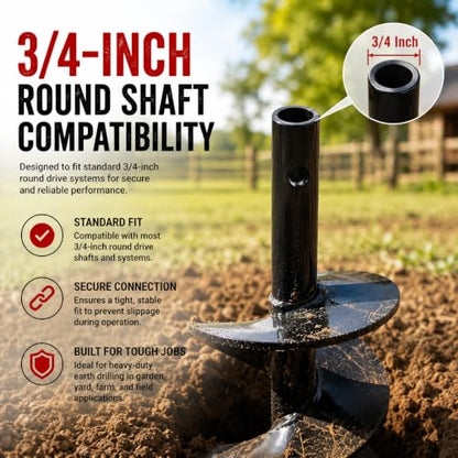 XtremepowerUS 10" Replacement Earth Auger Bit, 3/4" Round Shaft for Gas Post Hole Digger, Heavy-Duty Spiral Drill Bit for Fence Installation, Tree Planting, Garden, Landscaping & Farm - size: 10"