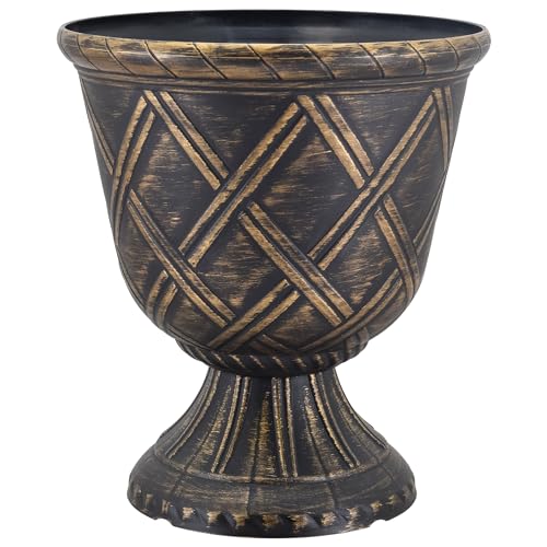 Arcadia Garden Products PL60GD Lattice Plastic Garden Urn, Classic Decorative Garden Pot Planter for Indoor and Outdoor Plants, Gold - color: Gold, size: 10 x 11 Inch