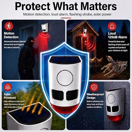 ChunHee Solar Motion Sensor Alarm Outdoor Dog Barking Alarm 4 Mode - color: White-4 PC