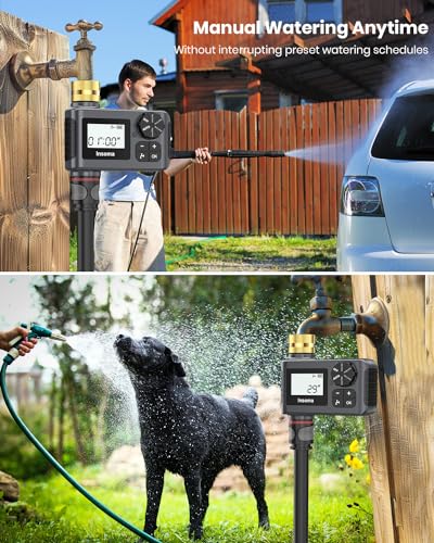 Sprinkler Timer with Brass Swivel, Programmable Water Timer for Outdoor Garden Hose, Hose Timers with Rain Delay/Manual/Auto Mode, Drip Irrigation and Lawn Watering System, 1 Outlet