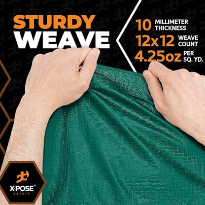 Heavy Duty Poly Tarp - 8' x 10' Bulk (12-Pack) - 10 Mil Thick Waterproof, UV Blocking Protective Cover - Reversible Green and Black - Laminated Coating - Grommets - by Xpose Safety - color: Green/Black, size: 8 Feet X 10 Feet (12pk)