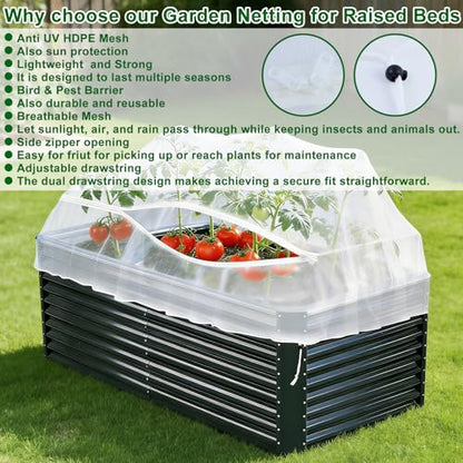 1 Pack Garden Netting for Raised Beds, Fine Mesh Bird Netting Barrier Screen with Zipper Drawstring Garden Bed Plant Cover for Protect Vegetable Fruits Crop from Animals Pest Insect, 8.2×4.3×2Ft - size: 8.2×4.3×2Ft-1 pcs