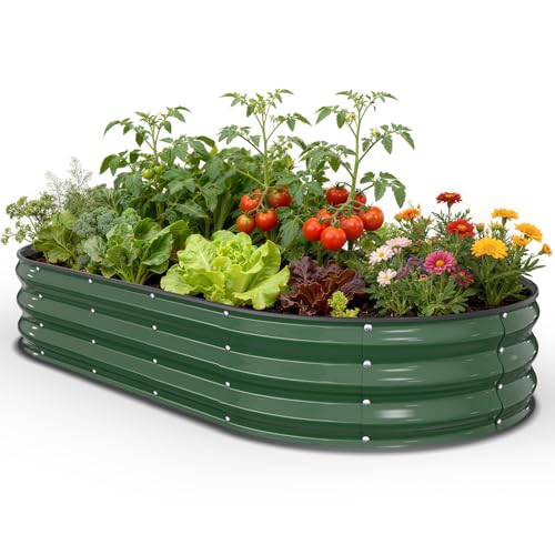 Pattiumo Galvanized Raised Garden Bed 6x3x1 FT, Oval Metal Raised Garden Bed Outdoor Planter Box with Open Bottom, Rust-Resistant Steel Garden Bed for Vegetables Herbs Flowers, Easy Assembly - color: Forest Green, size: 6x3x1 FT