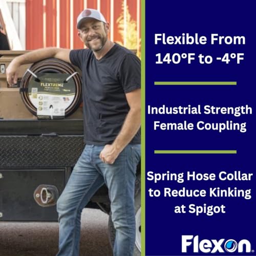 Flexon Flextreme Pro 5/8" x 100ft Performance Rubber Garden Hose – Heavy-Duty, Kink-Resistant, All-Weather Flexibility, Industrial-Grade Couplings, Durable Outdoor Watering Hose for Lawn & Garden - size: 100 Feet