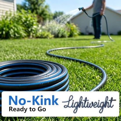 Heavy Duty Garden Hose 100FT, Flexible Water Hose with 10 Function Sprayer - color: Dark Blue, size: 100FT
