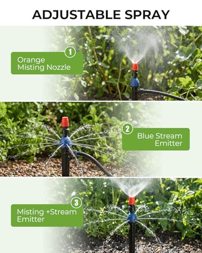 MYMULIKE 75FT Drip Irrigation System, Adjustable Drip Emitters, Upgraded Drip Irrigation Kit Automatic Irrigation Kit Garden Watering System for Flower Bed, Raised Beds, Lawn, Greenhouses