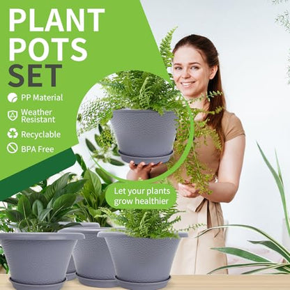 Quarut 12 Inch Pots for Plants,4 Pack Large Flower Pots with Drainage Hole - color: Diamond Pattern-grey, size: 12 inch-4 Pack