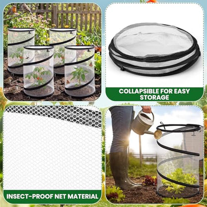 8 Pop up Mesh Plant Protectors from Animals Round Plant Netting Pest Cover Each Set with Stakes and Storage Bag for Protect Vegetable Fruit Flower from Bird Insect - style: Round