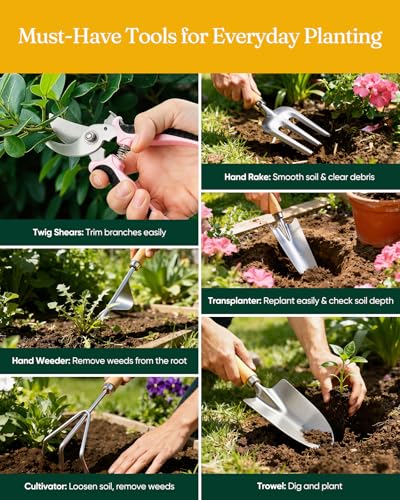 Grenebo 12-Piece Gardening Tools Set with Hard Storage Case, Pink Silver - color: Pink-Silver