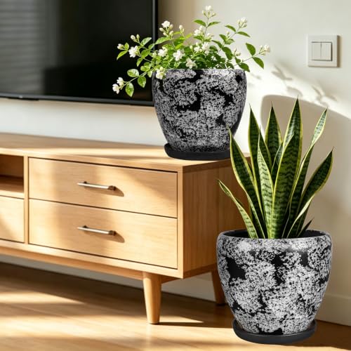 Ceramic Plant Pots With Saucer & Drainage Hole, 8 inch Indoor Flower Pots - color: Gray, size: 8 inch