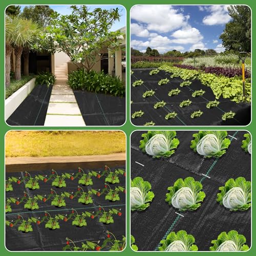 2FT x 100FT Weed Barrier Landscape Fabric Heavy Duty, 3.2oz Premium Gardening Weed Control Mat with 10 U-Shaped Securing Pegs, Ground Cover for Garden Beds, Farming, Underlayment, Commercial Driveway - size: 3.2OZ-2X100FT