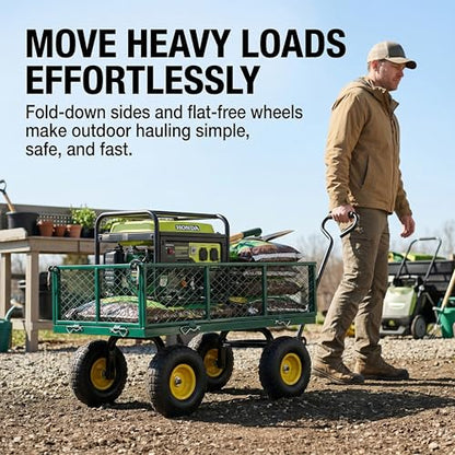 Finnhomy Heavy Duty 1000 Lbs Capacity Mesh Steel Garden Cart, Pullable Garden Wagons Carts on Wheels, Folding Utility Wagon with Removable Sides for Outdoor, Yard, Lawn, Green - color: Green
