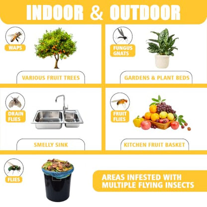 Sticky Fruit Fly Traps Indoor Outdoor, 6pc Yellow Hanging Ball Bug Catcher - color: Yellow with base