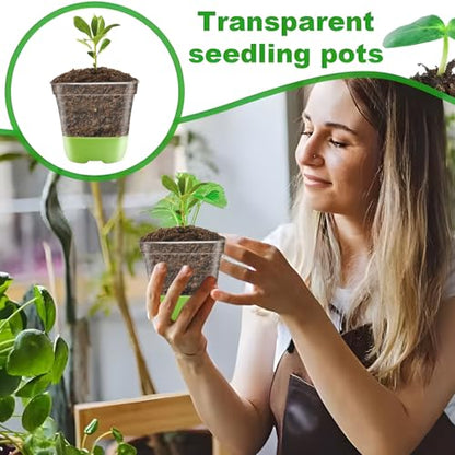 3Pcs Square Plastic Nursery Pots, Clear Plant Pot with Soft Silicone Base for Easy Transplant, Flower Pots with Drainage Holes, Reusable Seedling Pot (7.8x7.8x7.8cm) (7.8x7.8x7.8cm) - color: 3pcs