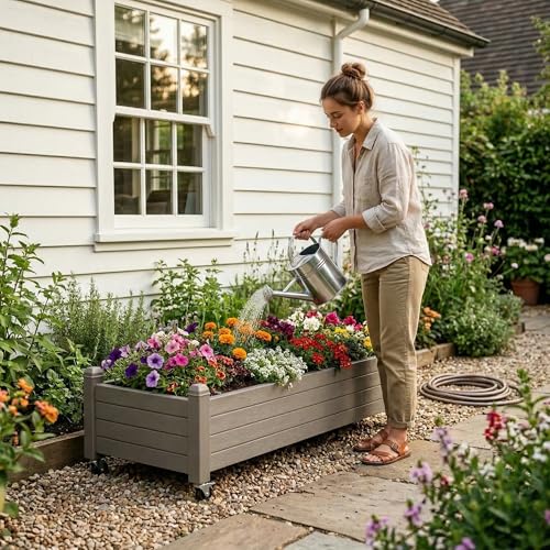 Fancyango Raised Garden Bed with Wheels 13.3" H -Gray - color: Gray, size: 13.3"H