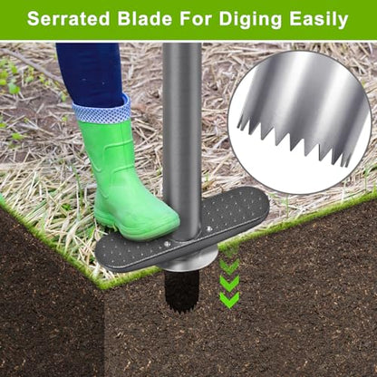 Dolibest 3-in-1 Sod Plugger & Bulb Planter Tool - Depth Adjust (3-6'') Stainless Steel Sharp Serrations with Ergonomic Grip | Lawn Plug Cutter for Turf Repair, Soil Sampling & Garden Planting-35.7" - color: Black E- 3-6'' depth