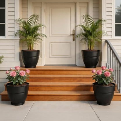 RooTrimmer 4 Pack 13 Inch Plant Pots with Drainage Holes,Lightweight Durable Planters for Indoor Outdoor,Modern Plastic Flower Pots for Houseplants,Patio,Garden & Balcony (Black) - size: 13 inch