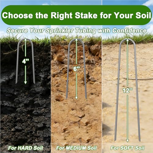 AAGUT U Shaped Garden Stakes 12 Inch, Galvanized Landscape Staples for Tube - size: 12" x 100 Pcs