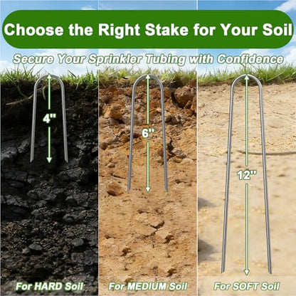 AAGUT U Shaped Garden Stakes 12 Inch, Galvanized Landscape Staples for Tube - size: 12" x 50 Pcs