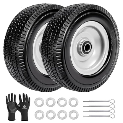 (2-Pack) 4.10/3.50-4" Flat Free Tire and Wheel, 10" Solid Tire with 5/8" Axle Bore Hole, 2.2" Offset Hub for Hand Truck Garden Wagon Cart Gorilla Carts Trolley Dolly Lawn Mover Replacement - size: 10 Inch