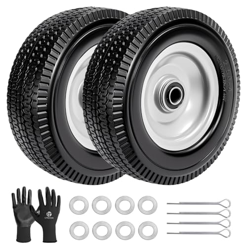 (2-Pack) 4.10/3.50-4" Flat Free Tire and Wheel, 10" Solid Tire with 5/8" Axle Bore Hole, 2.2" Offset Hub for Hand Truck Garden Wagon Cart Gorilla Carts Trolley Dolly Lawn Mover Replacement - size: 10 Inch