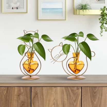 Plant Terrarium Propagation Station Gifts for Women Cat Lover - color: Gold Amber