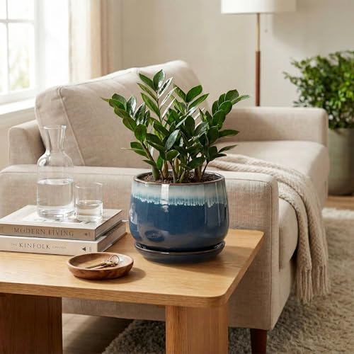 7 Inch Plant Pot Indoor, Ceramic Plant Pots, Retro Blue - size: 7 Inch, style: Retro